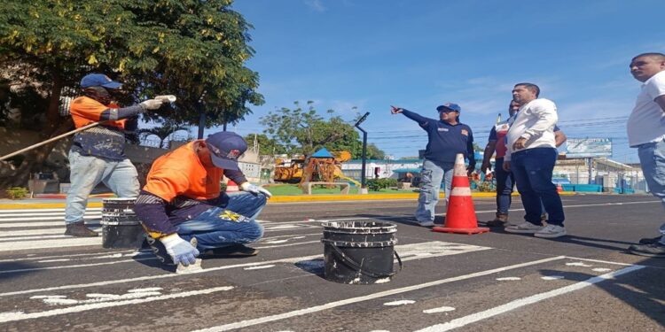 En apoyo a la plaza La Cruz: IMTCUMA ejecuta trabajos de demarcación vial en la calle 71