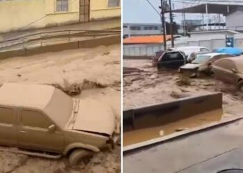 IMPACTANTES VIDEOS: El momento en el que un aluvión arrastra vehículos en Chile
