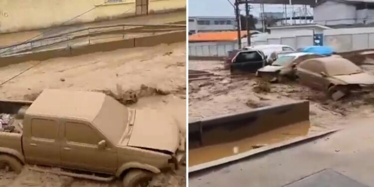 IMPACTANTES VIDEOS: El momento en el que un aluvión arrastra vehículos en Chile