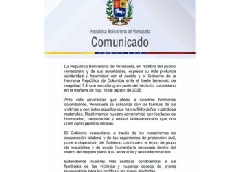 COMUNICADO | Gobierno venezolano expresa su solidaridad con Colombia tras terremoto de magnitud 7,4