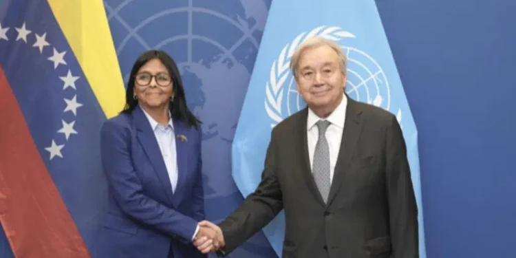 António Gutiérrez recibe a Delcy Rodríguez en la ONU: inicia agenda económica multilateral