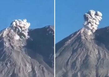 VIDEO: Otro volcán vuelve a rugir en Indonesia y lanza una columna de ceniza de un kilómetro