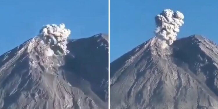 VIDEO: Otro volcán vuelve a rugir en Indonesia y lanza una columna de ceniza de un kilómetro