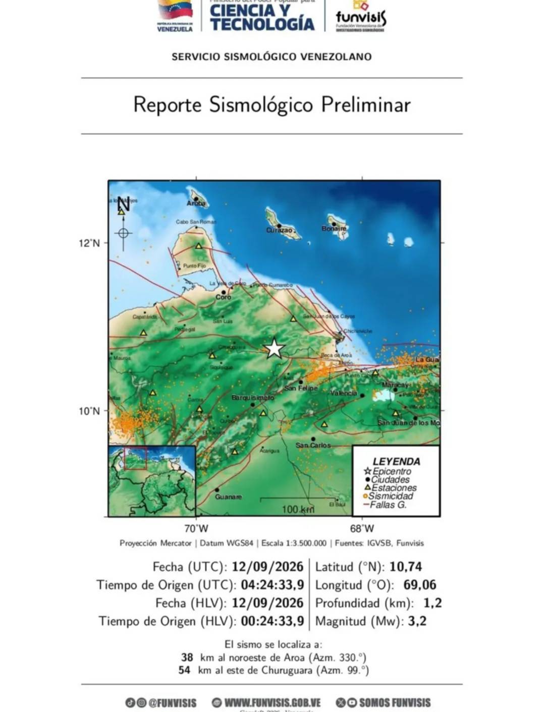 Sismos en Venezuela durante la madrugada de este 12 de septiembre: reporte de Funvisis
