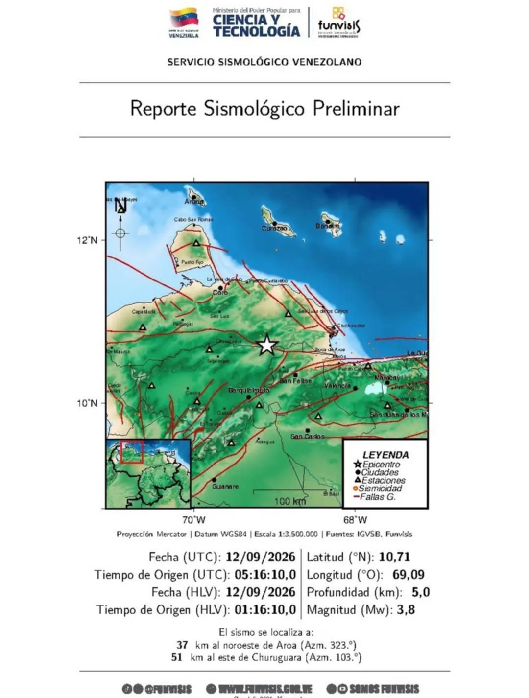 Sismos en Venezuela durante la madrugada de este 12 de septiembre: reporte de Funvisis