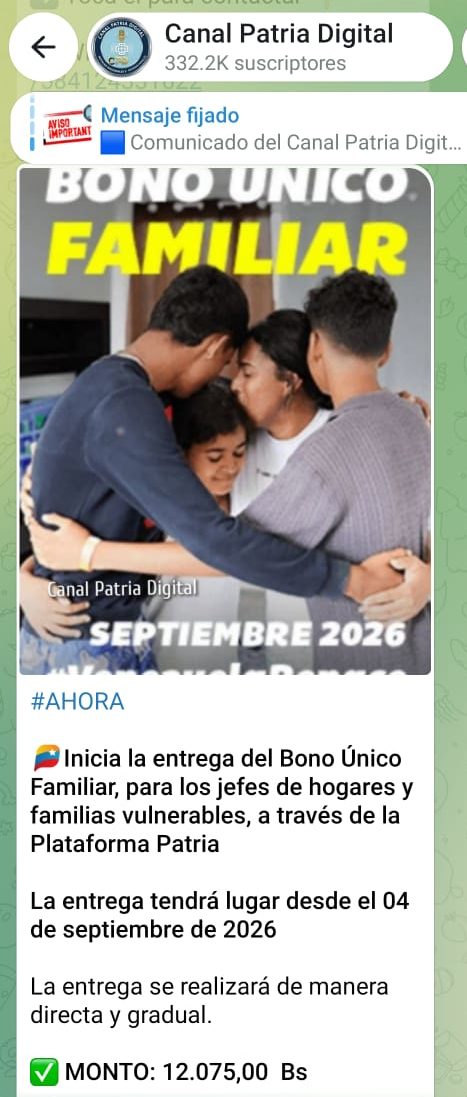 Inician pago del Bono Único Familiar de septiembre: Aumentó 8,05% en bolívares