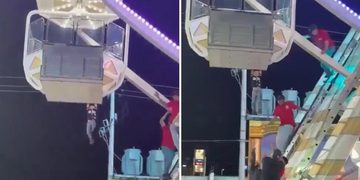 VIDEO: El pavoroso momento en que un niño quedó colgado en lo alto de una rueda de la fortuna