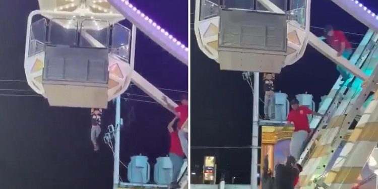 VIDEO: El pavoroso momento en que un niño quedó colgado en lo alto de una rueda de la fortuna
