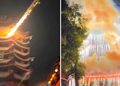 Parece magia pero es real: torre china deslumbra con cascada de fuegos artificiales (VIDEO)