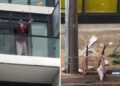 VIDEO: Mujer ‘tira la casa por la ventana’ y desata una lluvia de objetos en plena vía
