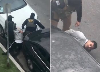 VIDEO: Agente del ICE apunta con su arma a la cara de un transeúnte en medio de un violento arresto