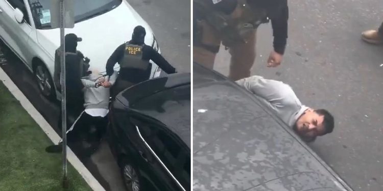 VIDEO: Agente del ICE apunta con su arma a la cara de un transeúnte en medio de un violento arresto