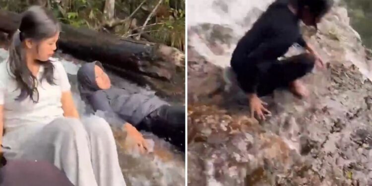 Impactante: Corriente de agua arrastra a una mujer ante la mirada de sus amigos (Video)